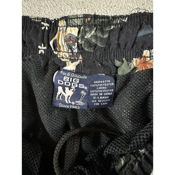 Vintage Big Dog Swim Trunks Lined Pockets Black Floral Beer Print‎ Mens Size XL - Picture 6 of 9